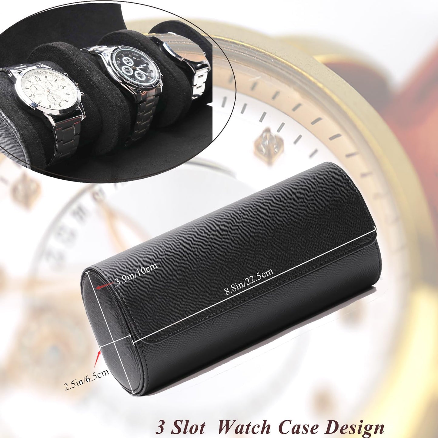 Personalized Watch Roll Travel Case Organizer, 3 Slots PU Leather Watch Display Storage Case, Personaized Father’s Day Mother’s Day Anniversary Birthday Gifts for Men Women Her Him Mom Dad Friends