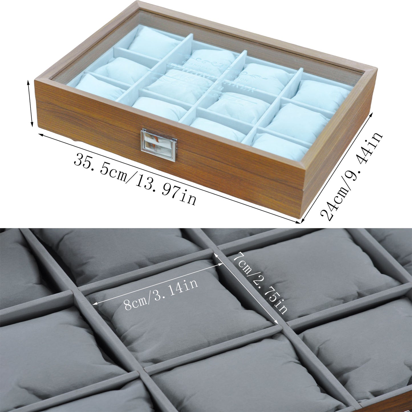 Personalized 12 Slots Wooden Watch Box Organizer, Custom Engraved Watch Display Storage Case with Glass Lid, Personalized Father's Day Anniversary Birthday Gifts for Men Women Her Him Mom Dad Friends