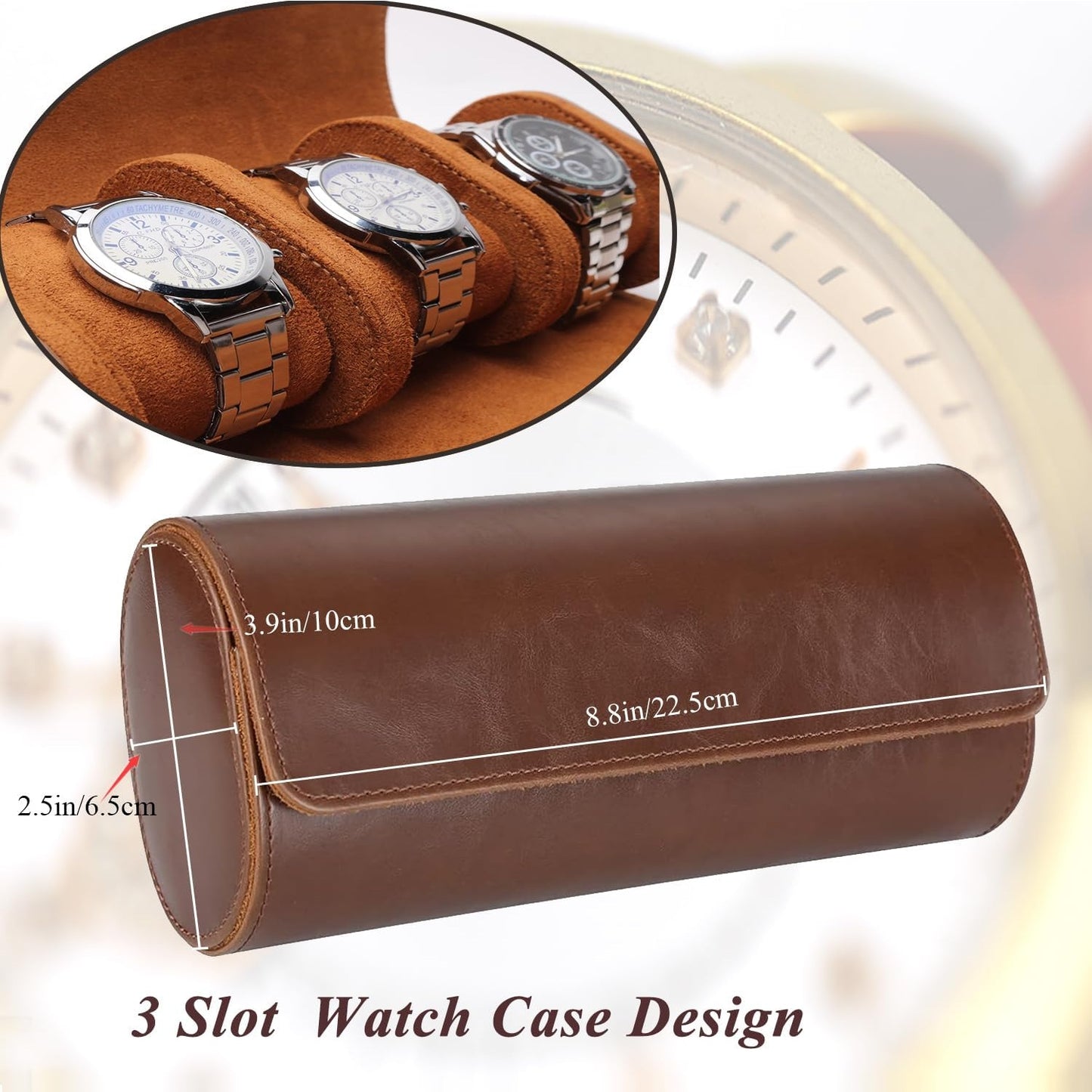 Personalized Watch Roll Travel Case Organizer, 3 Slots PU Leather Watch Display Storage Case, Personaized Father’s Day Mother’s Day Anniversary Birthday Gifts for Men Women Her Him Mom Dad Friends