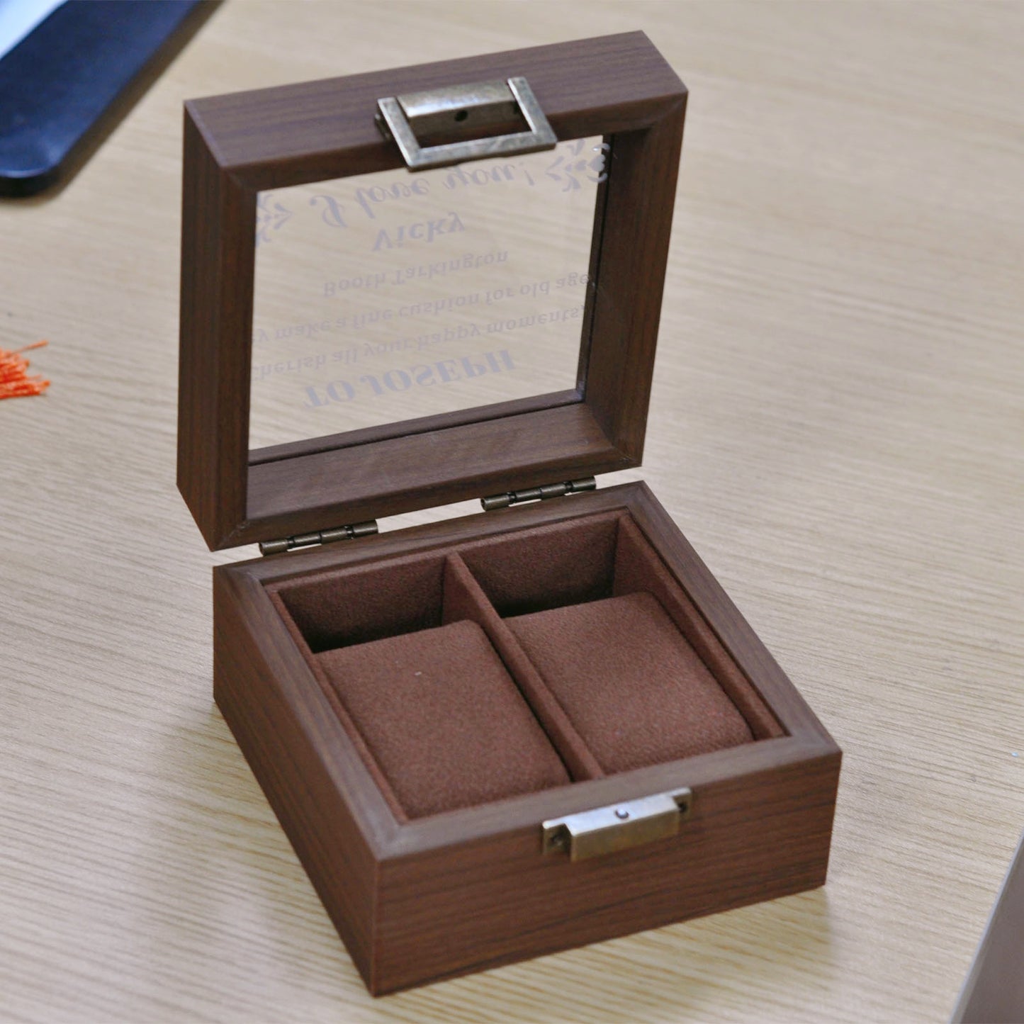 Personalized 2 Slots Wooden Watch Box Organizer, Custom Engraved Watch Display Storage Case with Glass Lid, Personalized Father's Day Anniversary Birthday Gifts for Men Women Her Him Mom Dad Friends