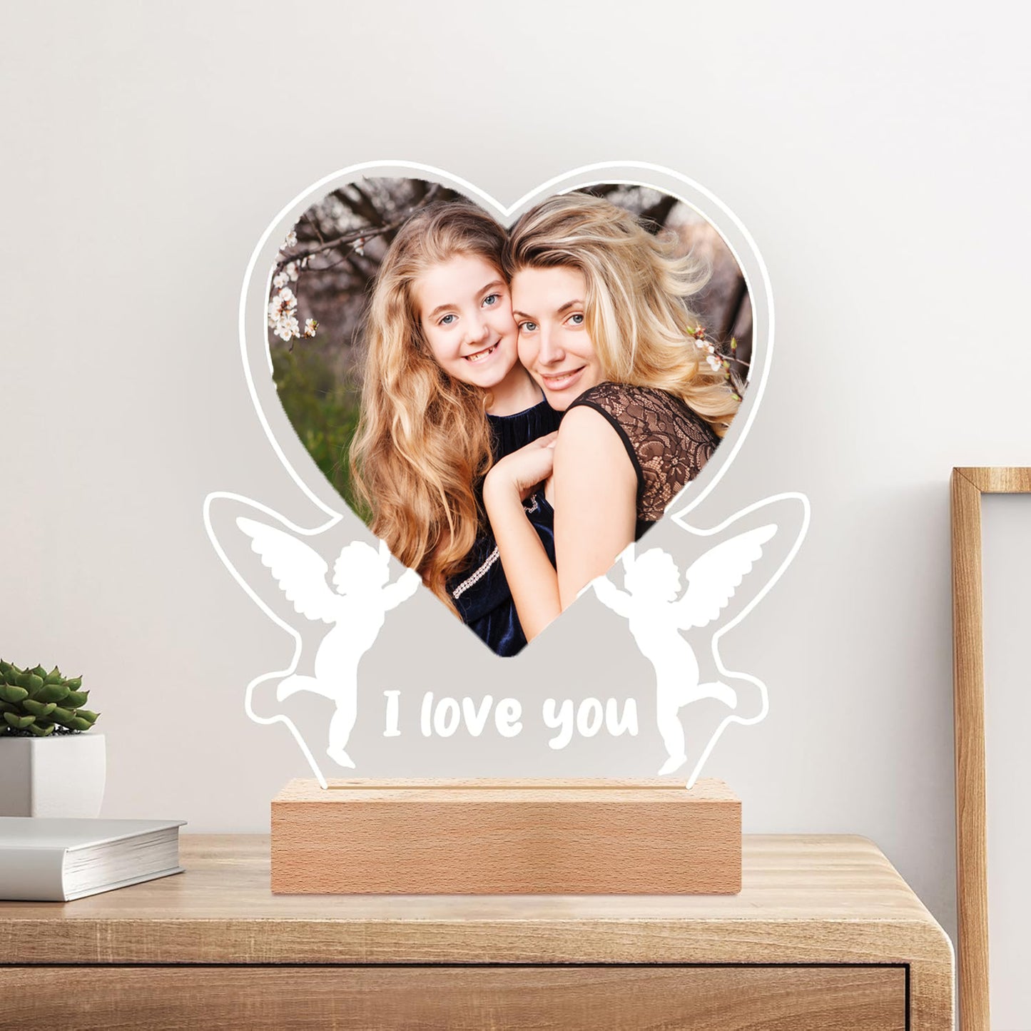 Personalised Picture Frames with Photo, Customized Photo Frame with Night Light, Personalized Heart Shaped Picture Frame Mother's Day Anniversary Birthday Gifts for Women Men Her Him Mom Dad Baby Kid Family