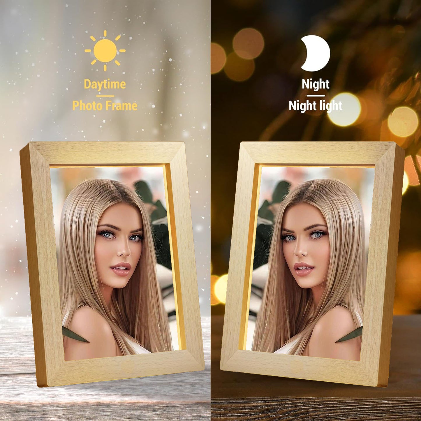 Personalised Picture Frames with Photos, Custom Photo Frame with Night Light, Personalized Picture Frame Mother's Day Anniversary Birthday Photo Gifts for Women Men Mom Dad Baby Kid Family