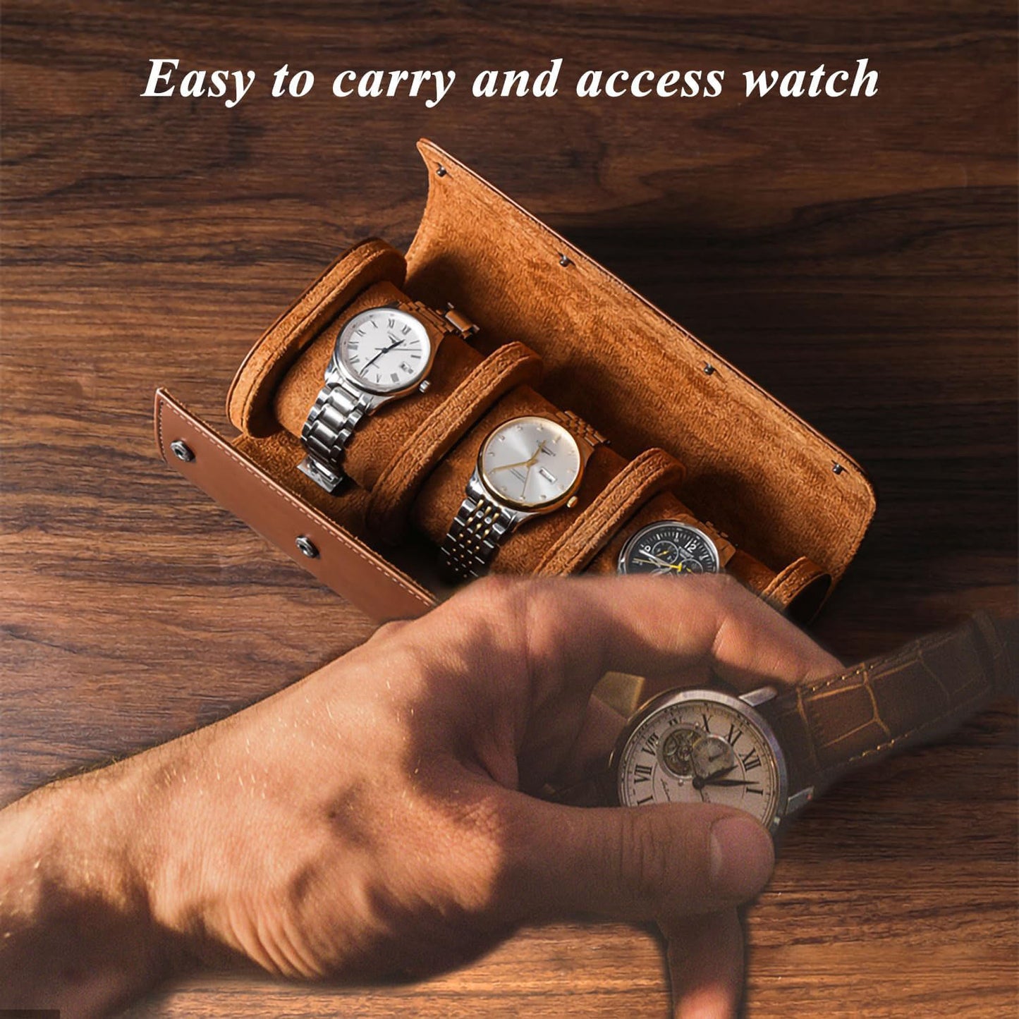 Personalized Watch Roll Travel Case Organizer, 3 Slots PU Leather Watch Display Storage Case, Personaized Father’s Day Mother’s Day Anniversary Birthday Gifts for Men Women Her Him Mom Dad Friends