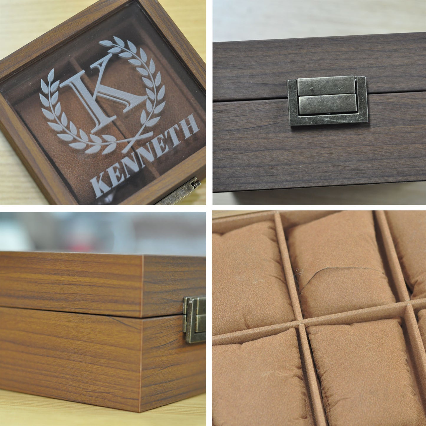 Personalized 6 Slots Wooden Watch Box Organizer, Custom Engraved Watch Display Storage Case with Glass Lid, Personalized Father's Day Anniversary Birthday Gifts for Men Women Her Him Mom Dad Friends