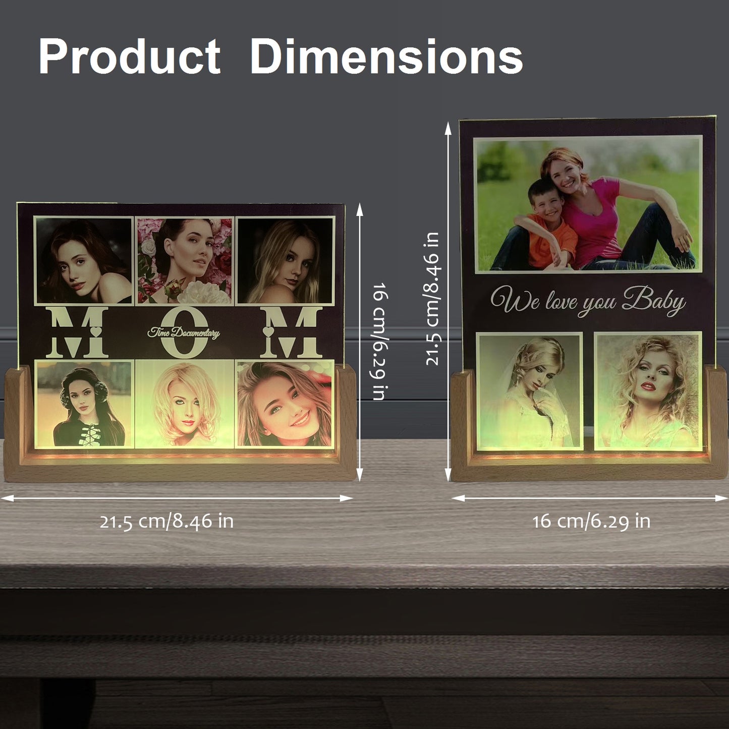 Custom Picture Frames with Photo, Personalized Photo Frame with Night Light, Personalised Mother's Day Anniversary Birthday Photo Gifts for Women Men Her Him Mom Dad Baby Kid Family