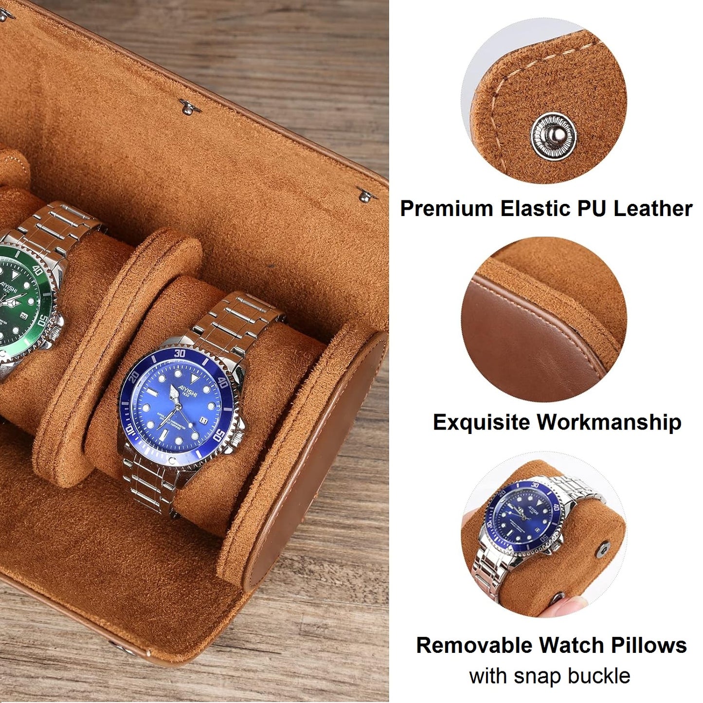 Personalized Watch Roll Travel Case Organizer, 3 Slots PU Leather Watch Display Storage Case, Personaized Father’s Day Mother’s Day Anniversary Birthday Gifts for Men Women Her Him Mom Dad Friends