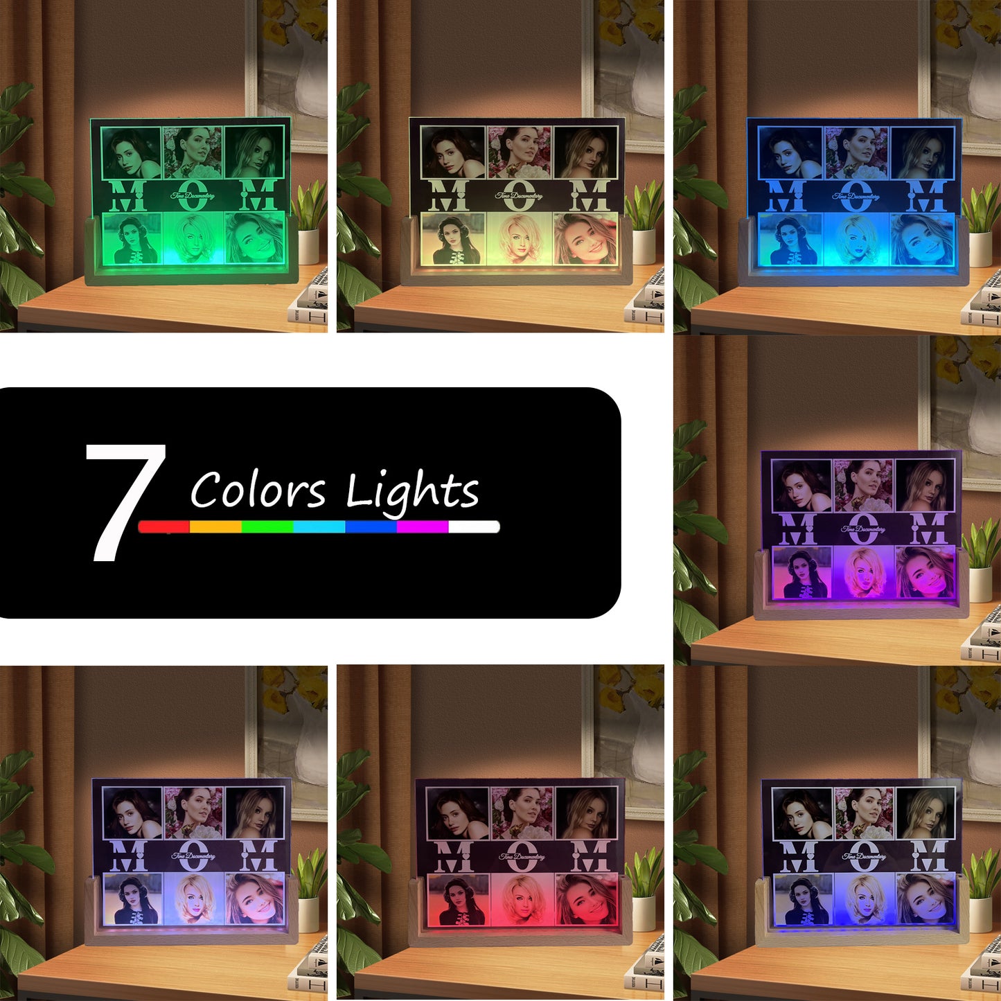 Custom Picture Frames with Photo, Personalized Photo Frame with Night Light, Personalised Mother's Day Anniversary Birthday Photo Gifts for Women Men Her Him Mom Dad Baby Kid Family