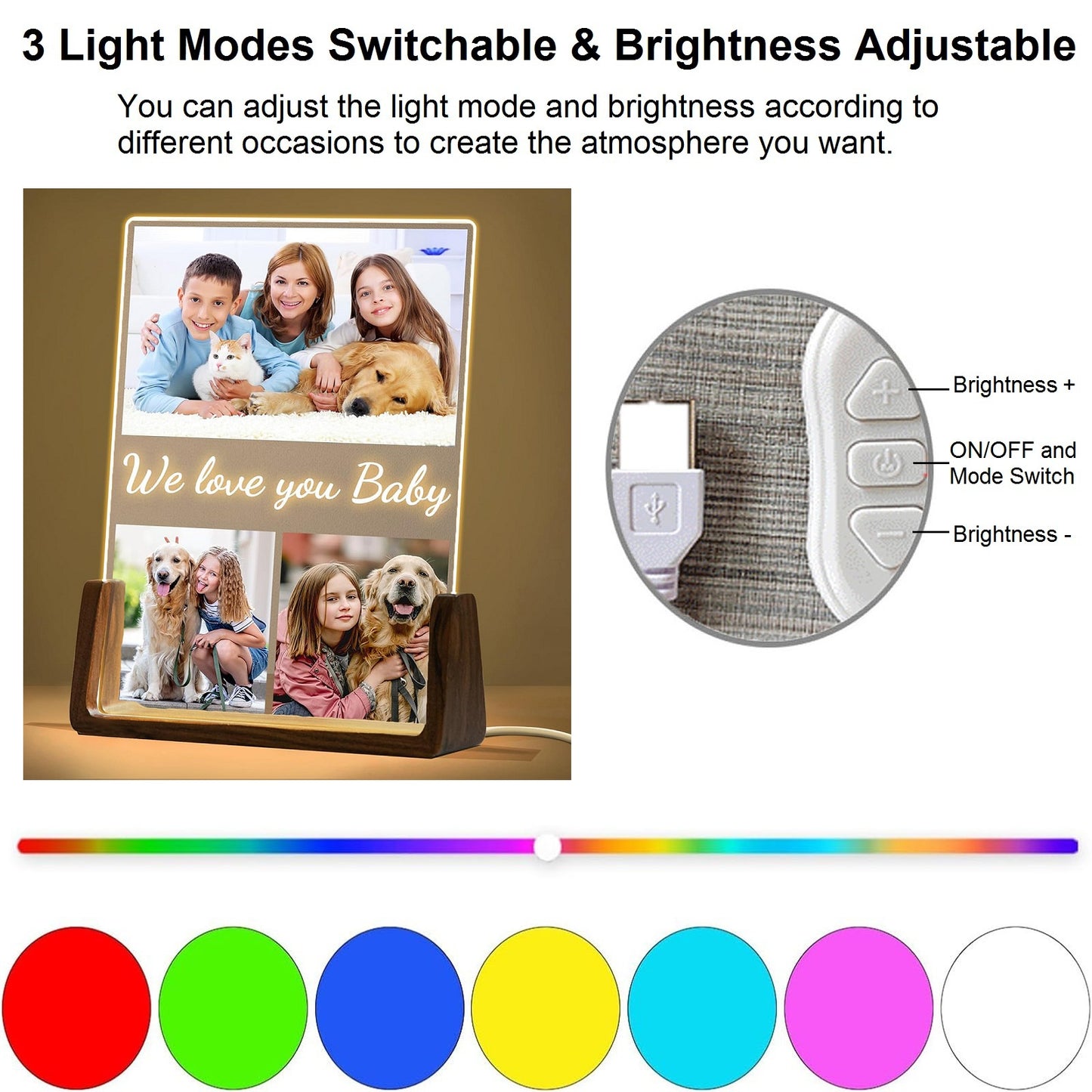 Custom Picture Frames with Photo, Personalized Photo Frame with Night Light, Personalised Mother's Day Anniversary Birthday Photo Gifts for Women Men Her Him Mom Dad Baby Kid Family