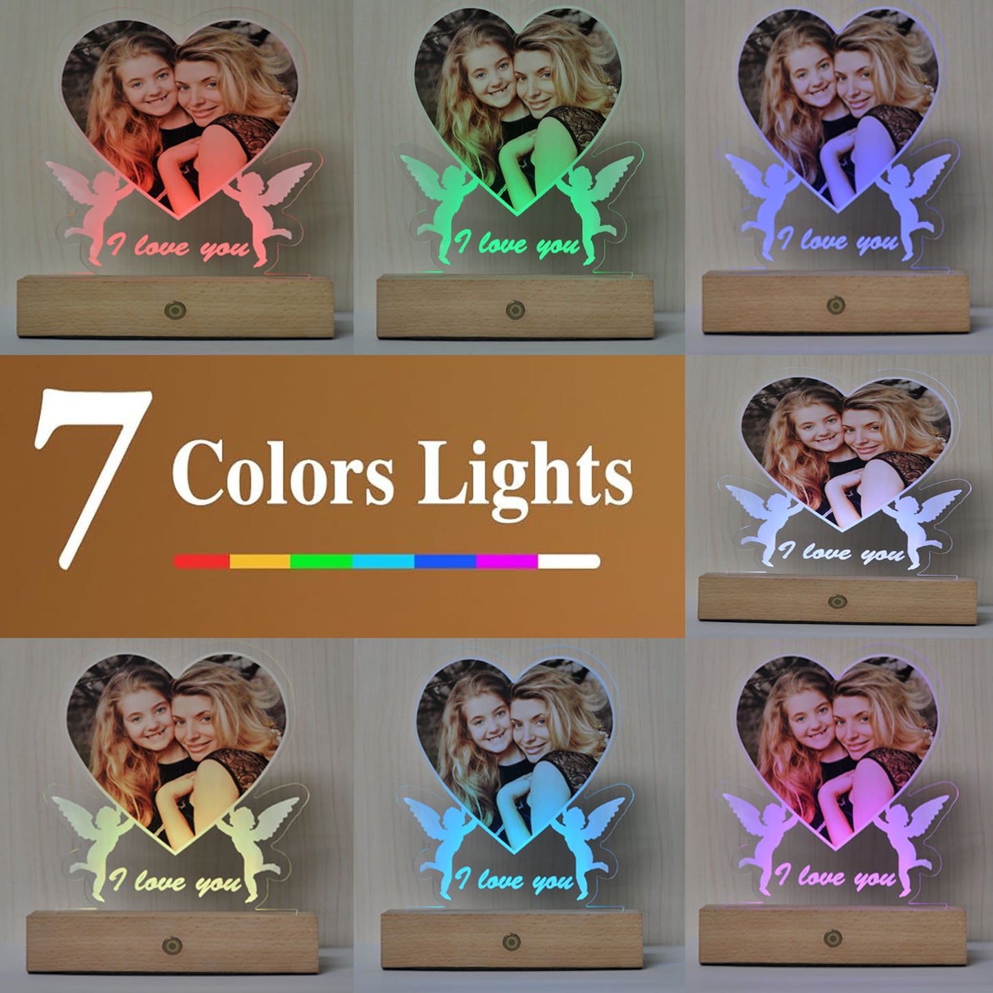 Personalised Picture Frames with Photo, Customized Photo Frame with Night Light, Personalized Heart Shaped Picture Frame Mother's Day Anniversary Birthday Gifts for Women Men Her Him Mom Dad Baby Kid Family