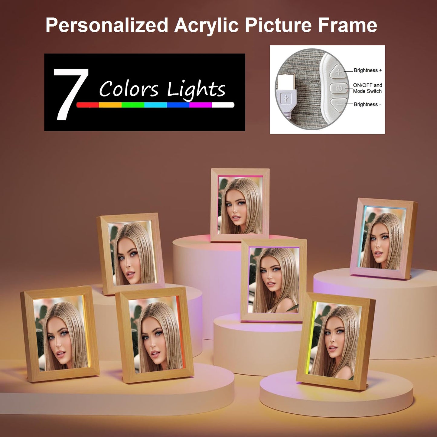 Personalised Picture Frames with Photos, Custom Photo Frame with Night Light, Personalized Picture Frame Mother's Day Anniversary Birthday Photo Gifts for Women Men Mom Dad Baby Kid Family