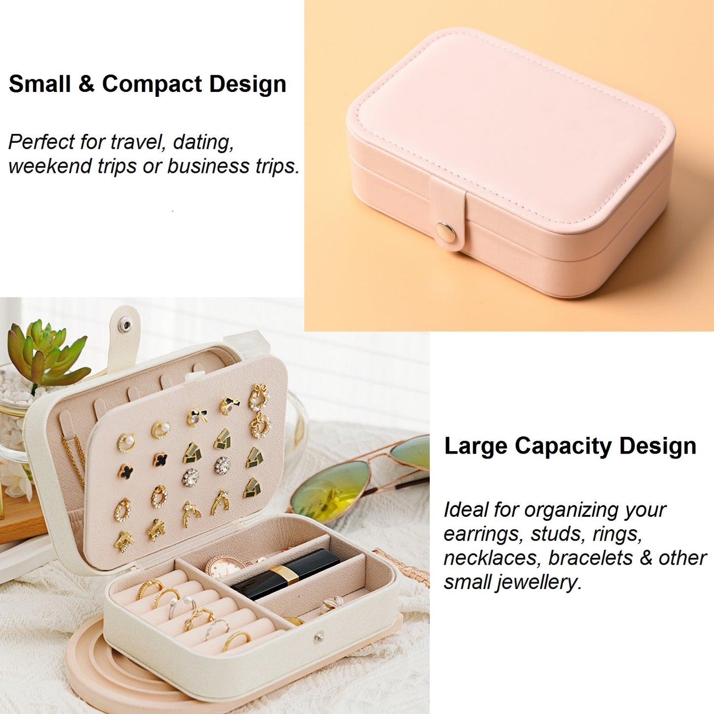 Personalised Travel Jewellery Box Small Jewelry Organiser Storage Case for Necklace Rings Bracelets Earrings, Custom PU Leather Jewellery Box Gifts for Women Girls