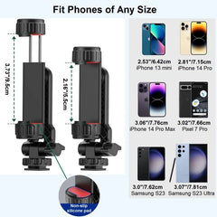 Phone Tripod Mount Holder Universal Smartphone Mount Adapter with 2 Cold Shoe Mounts for iPhone Samsung All Phones