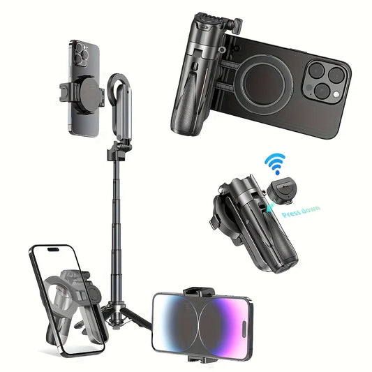 Magsafe Tripod Stand For Iphone Portable Pocket Size Selfie Stick With Rechargeable Remote Compatible With Android