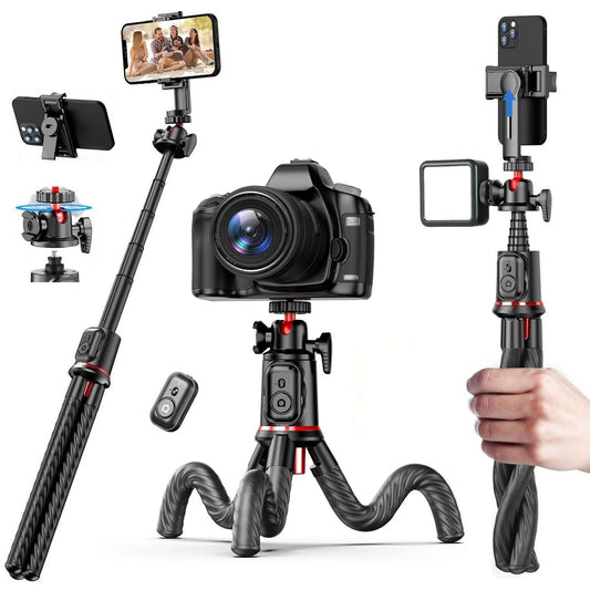 Flexible Phone Tripod Selfie Stick, Mini Camera Tripod Phone Holder with Cold Shoe Mount for iPhone Samsung Camera Video Vlogs