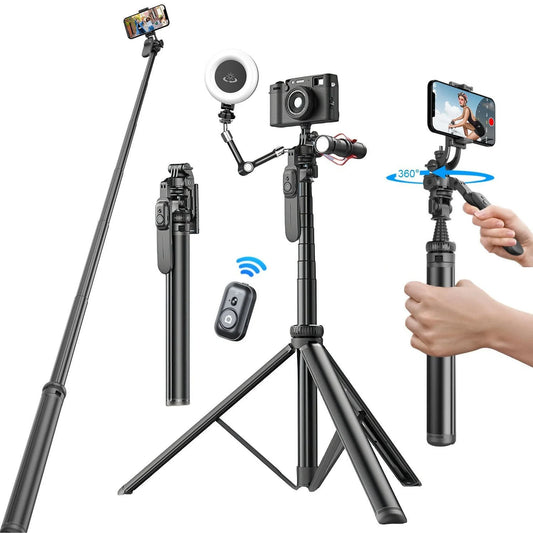 80" Phone Tripod Selfie Stick with Remote for Phone , Tall Travel Tripod Stand Phone Holder for Live Video Photo Vlog