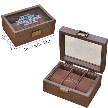 Personalized 3 Slots Wooden Watch Box Organizer, Custom Engraved Watch Display Storage Case with Glass Lid, Personalized Father's Day Anniversary Birthday Gifts for Men Women Her Him Mom Dad Friends