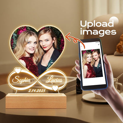 Personalised Picture Frames with Photo, Customized Photo Frame with Night Light, Personalized Heart Shaped Picture Frame Mother's Day Anniversary Birthday Gifts for Women Men Her Him Mom Dad Baby Kid Family