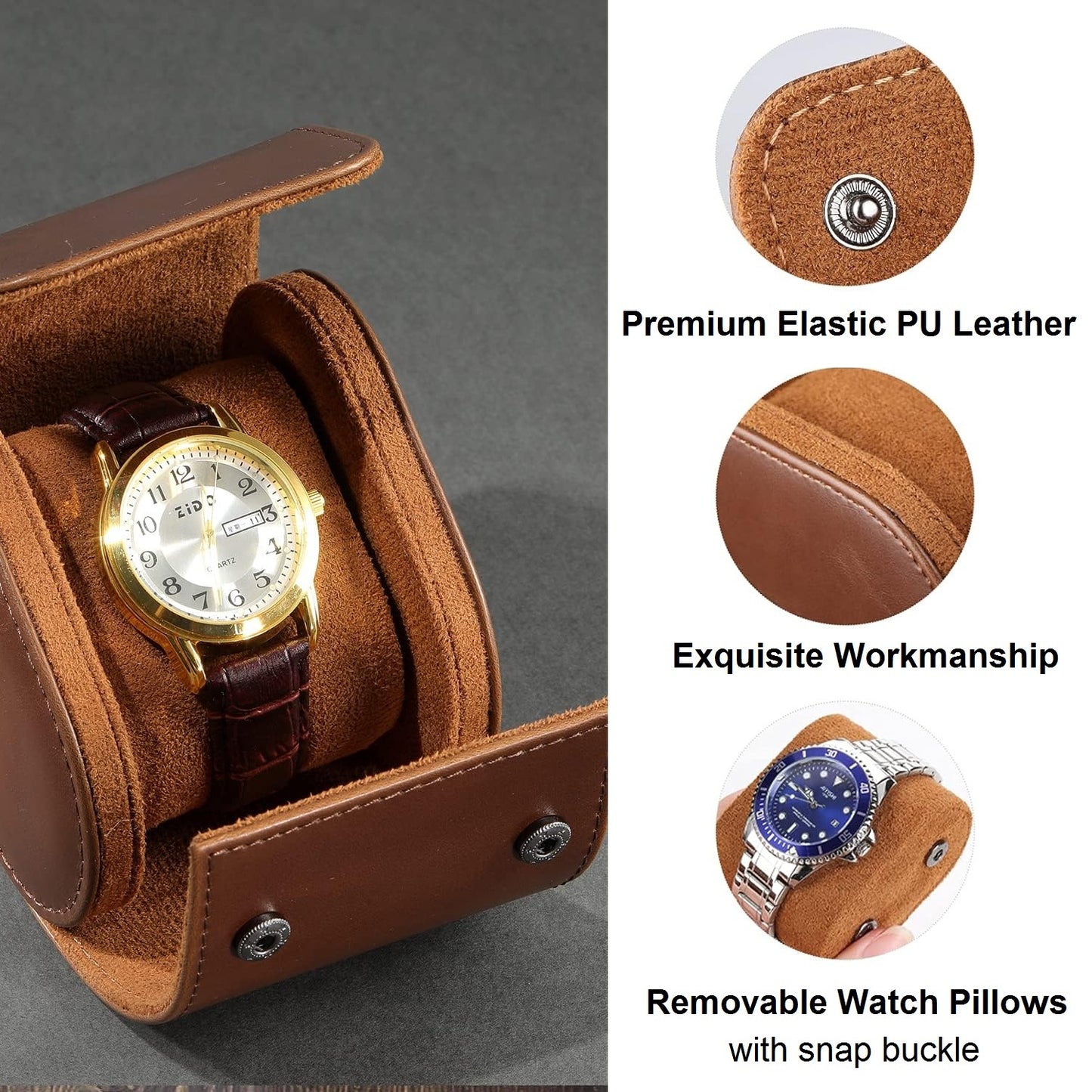 Personalized Watch Roll Travel Case Organizer, 1-Slot PU Leather Watch Display Storage Case, Personaized Father’s Day Mother’s Day Anniversary Birthday Gifts for Men Women Her Him Mom Dad Friends