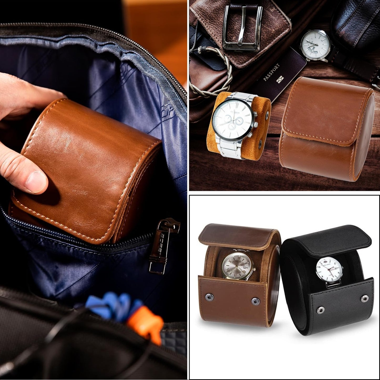 Personalized Watch Roll Travel Case Organizer, 1-Slot PU Leather Watch Display Storage Case, Personaized Father’s Day Mother’s Day Anniversary Birthday Gifts for Men Women Her Him Mom Dad Friends