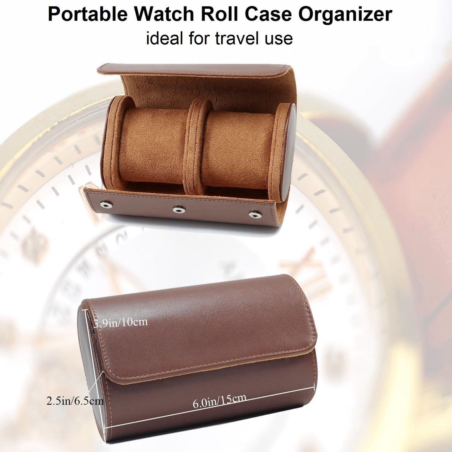 Personalized Watch Roll Travel Case Organizer, 2 Slots PU Leather Watch Display Storage Case, Personaized Father’s Day Mother’s Day Anniversary Birthday Gifts for Men Women Her Him Mom Dad Friends