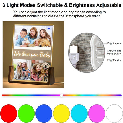 Custom Picture Frames with Photo, Personalized Photo Frame with Night Light, Personalised Mother's Day Anniversary Birthday Photo Gifts for Women Men Her Him Mom Dad Baby Kid Family