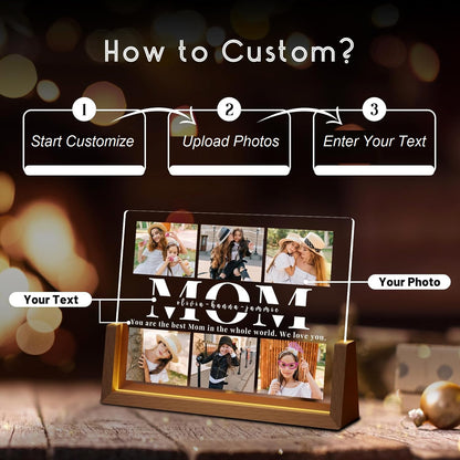 Customized Picture Frames with Photo, Personalized Photo Frame with Night Light, Personalized Mother's Day Anniversary Birthday Photo Gifts for Women Men Her Him Mom Dad Baby Kids Family
