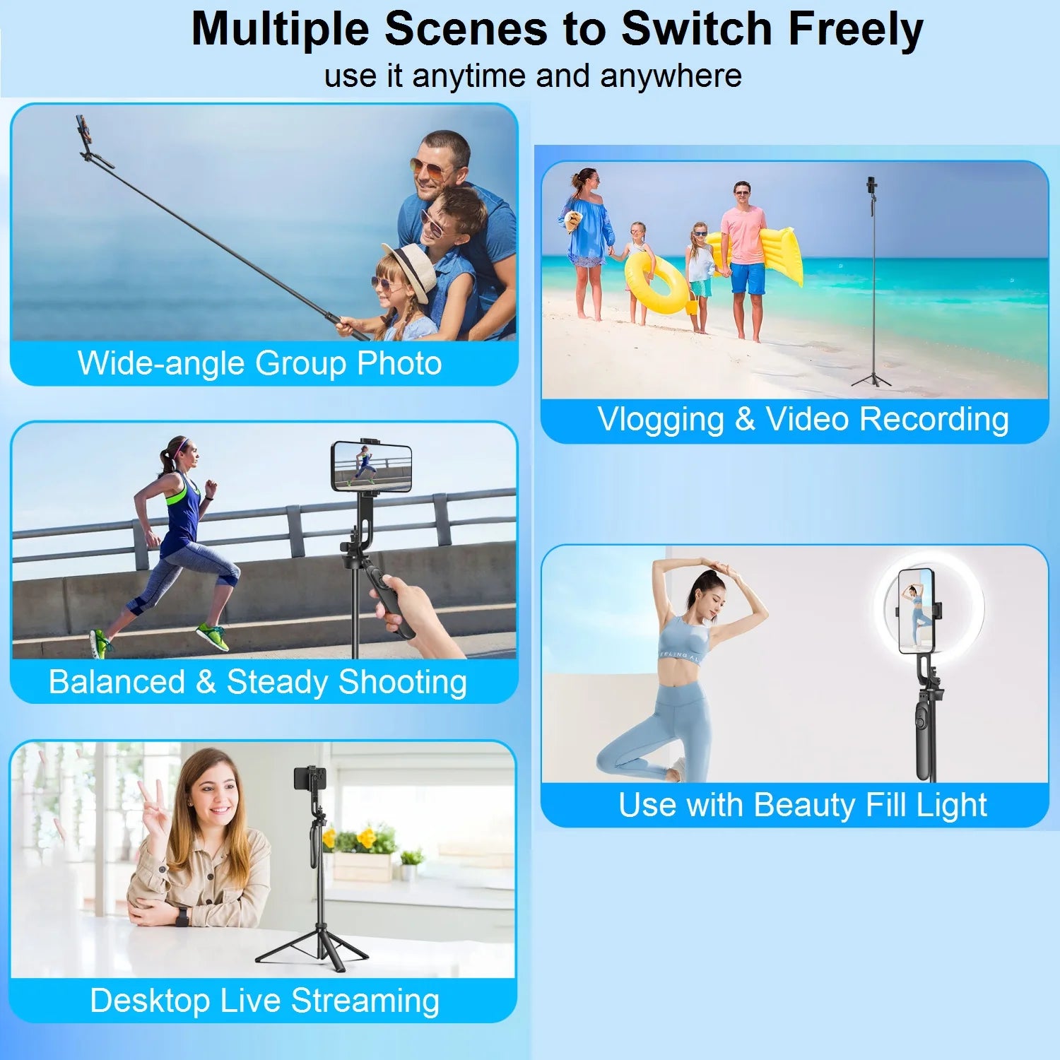 Selfie Stick Tripod Stand with Wireless Remote, 71" Extendable Phone Tripod for iPhone Samsung Huawei Xiaomi Gopro DSLR Camera