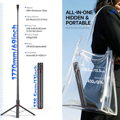 Automatic Tripod for iPhone Android, 70" Auto Open Selfie Stick Phone Tripod Stand with Magnetic Remote for Video Recording Vlog