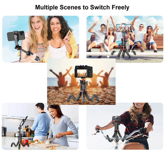 Flexible Phone Tripod Selfie Stick, Mini Camera Tripod Phone Holder with Cold Shoe Mount for iPhone Samsung Camera Video Vlogs