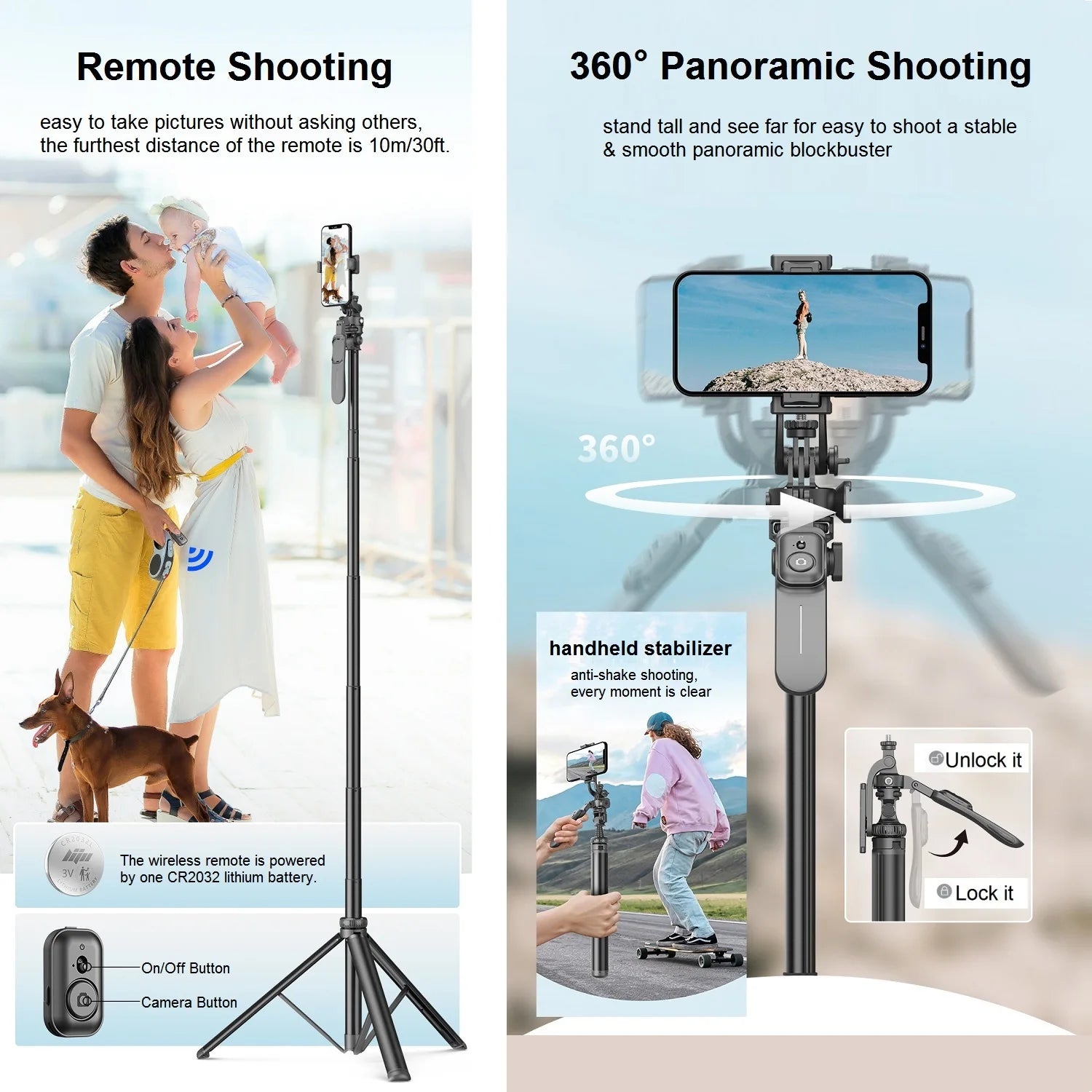 80" Phone Tripod Selfie Stick with Remote for Phone , Tall Travel Tripod Stand Phone Holder for Live Video Photo Vlog