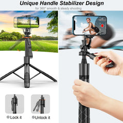 Selfie Stick Phone Tripod with Remote, 60" Extendable Tripod Stand for iPhone Android Camera 360° Rotation Overhead Tripod Stand
