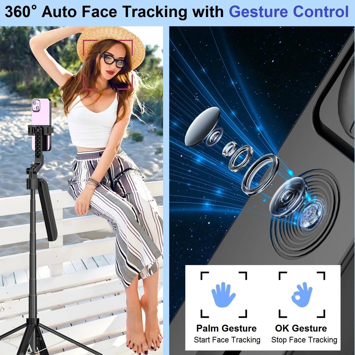 360° Smart Auto Face Tracking Gimbal Stabilizer Selfie Stick Tripod with Gesture Control for Camera Mobile Smartphone