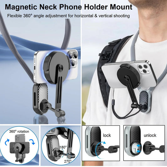 Magnetic Neck Mount POV Phone Holder for Video Recording Vlog Selfie Hands-free Phone Neck Holder Chest Mount for iPhone Android