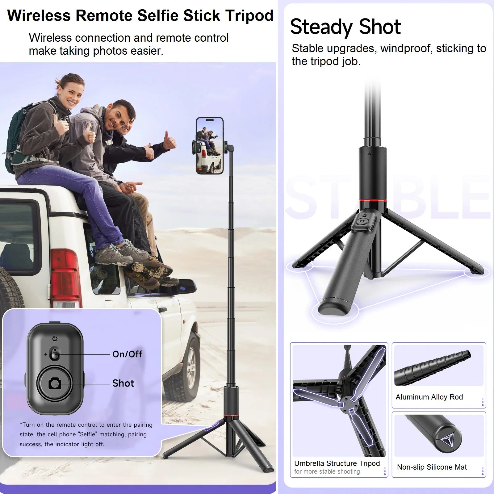 Selfie Stick with Tripod Stand and Remote, 52" Extendable Selfie Stick for iPhone 16 15 14 13 12 Pro Max Android Galaxy S24 S23