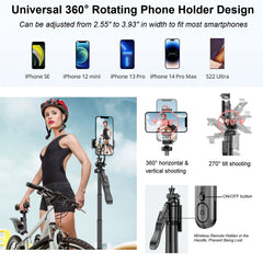 Selfie Stick Phone Tripod with Remote, 60" Extendable Tripod Stand for iPhone Android Camera 360° Rotation Overhead Tripod Stand