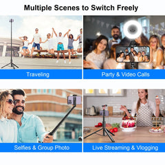 Portable 72 Inch Selfie Stick Tripod with Wireless Remote Cold Shoe,Stand for iPhone Mobile Phone Tiktok Live Streaming