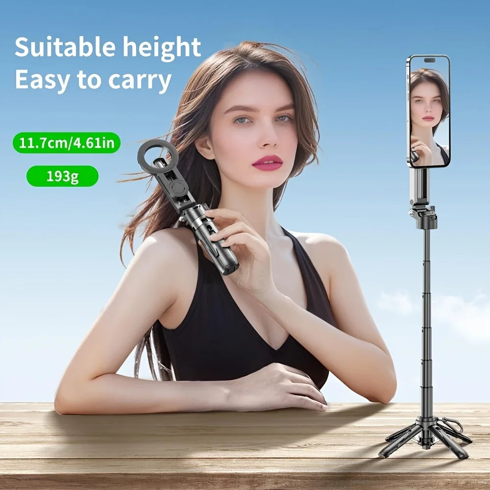 Magsafe Tripod Stand For Iphone Portable Pocket Size Selfie Stick With Rechargeable Remote Compatible With Android