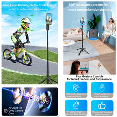 Auto Face Tracking Tripod 360° Rotation for iPhone Android, 59'' auto tracking phone holder Selfie Stick Tripod for Video Tiktok