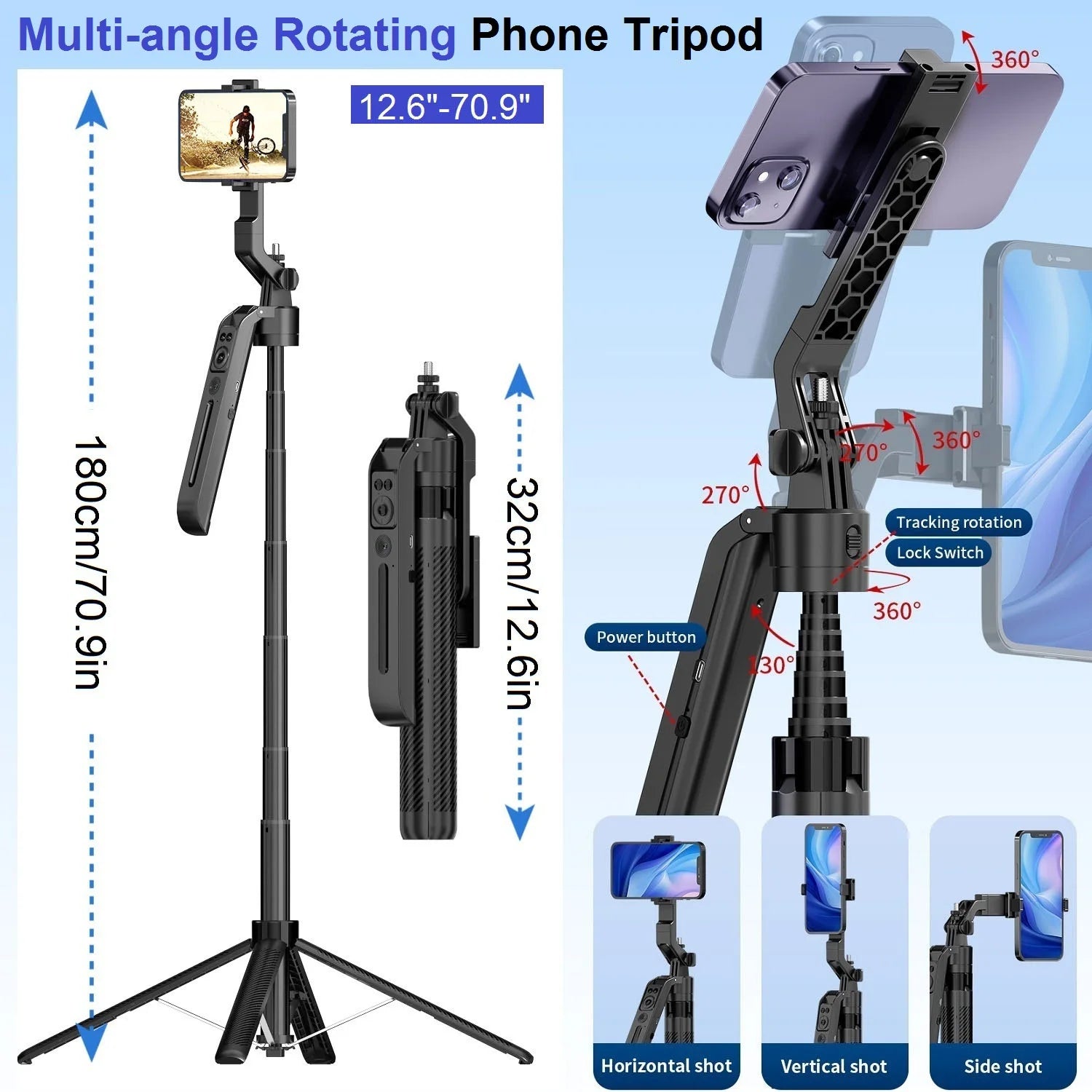 360° Smart Auto Face Tracking Gimbal Stabilizer Selfie Stick Tripod with Gesture Control for Camera Mobile Smartphone