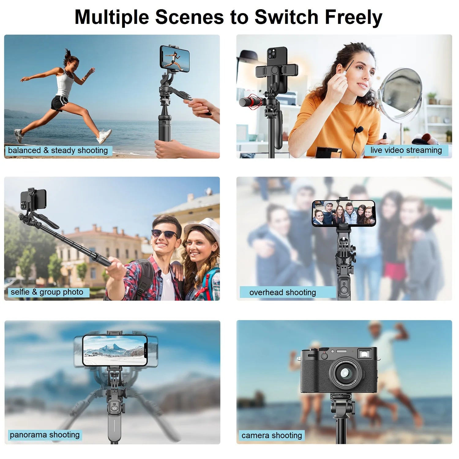 80" Phone Tripod Selfie Stick with Remote for Phone , Tall Travel Tripod Stand Phone Holder for Live Video Photo Vlog