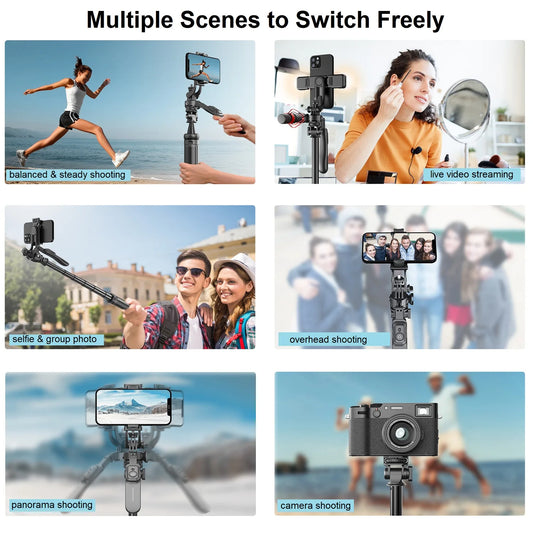 80" Phone Tripod Selfie Stick with Remote for Phone , Tall Travel Tripod Stand Phone Holder for Live Video Photo Vlog