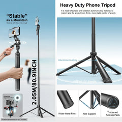 80" Phone Tripod Selfie Stick with Remote for Phone , Tall Travel Tripod Stand Phone Holder for Live Video Photo Vlog
