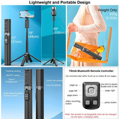 Auto Face Tracking Tripod 360° Rotation for iPhone Android, 59'' auto tracking phone holder Selfie Stick Tripod for Video Tiktok