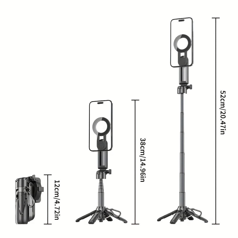 Magsafe Tripod Stand For Iphone Portable Pocket Size Selfie Stick With Rechargeable Remote Compatible With Android