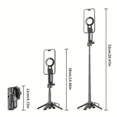 Magsafe Tripod Stand For Iphone Portable Pocket Size Selfie Stick With Rechargeable Remote Compatible With Android