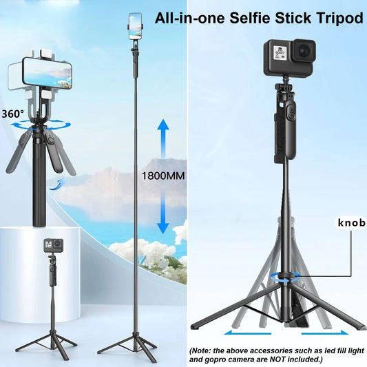 Selfie Stick Tripod Stand with Wireless Remote, 71" Extendable Phone Tripod for iPhone Samsung Huawei Xiaomi Gopro DSLR Camera