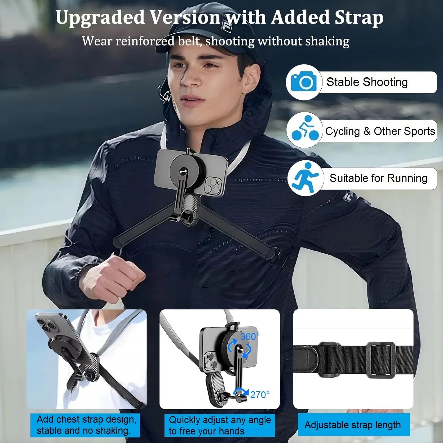 Magnetic Neck Mount POV Phone Holder for Video Recording Vlog Selfie Hands-free Phone Neck Holder Chest Mount for iPhone Android