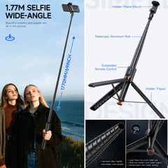 Automatic Tripod for iPhone Android, 70" Auto Open Selfie Stick Phone Tripod Stand with Magnetic Remote for Video Recording Vlog