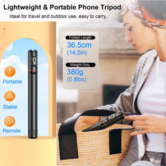 Portable 72 Inch Selfie Stick Tripod with Wireless Remote Cold Shoe,Stand for iPhone Mobile Phone Tiktok Live Streaming