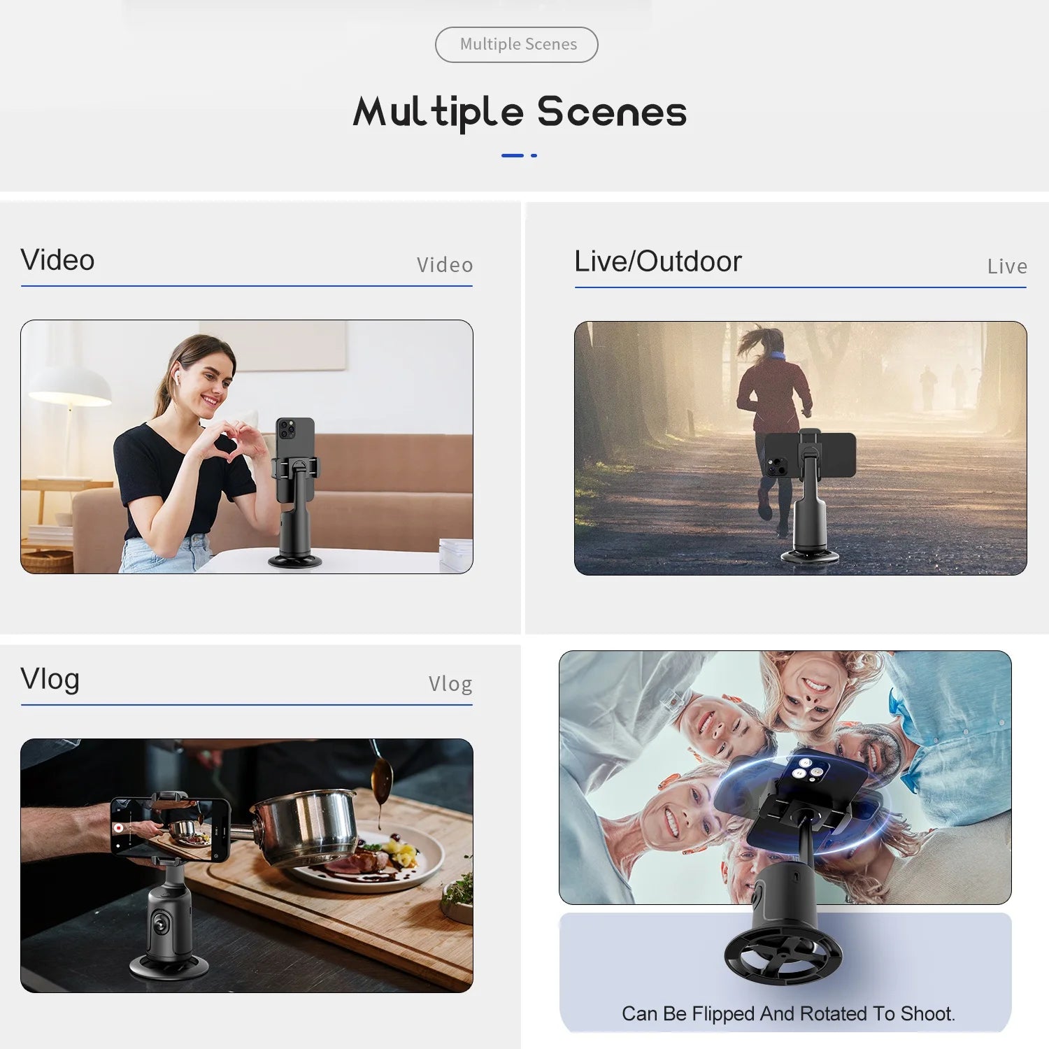 360 Rotation Gimbal Stabilizer, Follow-up Selfie Desktop Face Tracking Gimbal for Tiktok Smartphone Live,with Remote Shutter